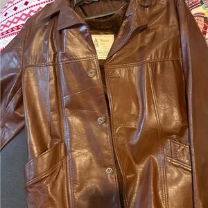 Vintage Men’s car coatBrown Leather Coat - Classic Button-Front